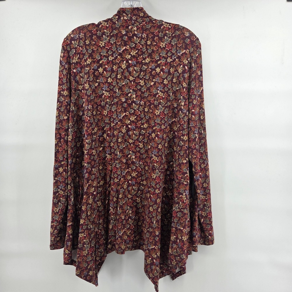 LOGO Lori Goldstein Cardigan L Burgundy Floral Sharkbite Boho Eclectic Aesthetic - Picture 3 of 8